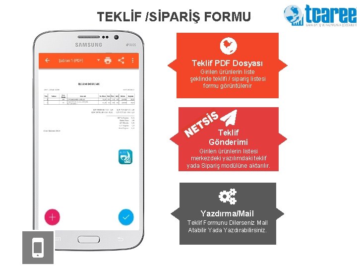 TEKLİF /SİPARİŞ FORMU Teklif PDF Dosyası Girilen ürünlerin liste şeklinde teklifi / sipariş listesi