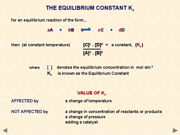 THE EQUILIBRIUM CONSTANT Kc for an equilibrium reaction of the form. . . a.