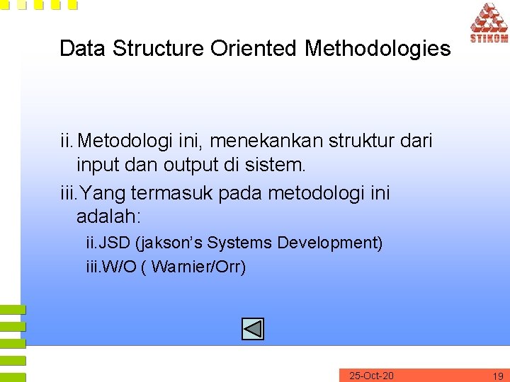 Data Structure Oriented Methodologies ii. Metodologi ini, menekankan struktur dari input dan output di