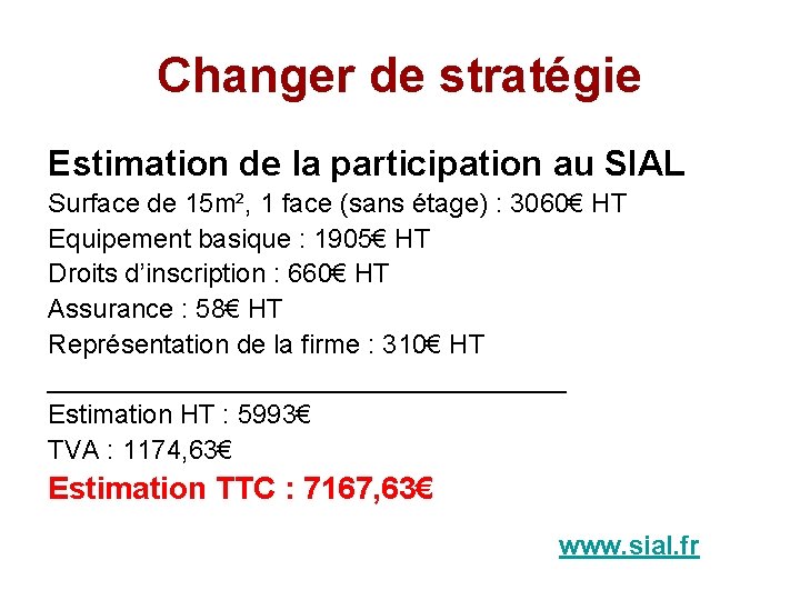 Changer de stratégie Estimation de la participation au SIAL Surface de 15 m², 1