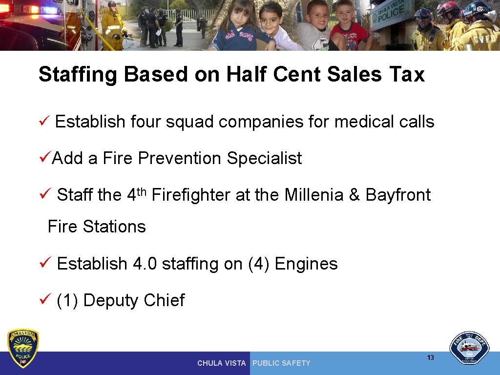 Staffing Based on Half Cent Sales Tax ü Establish four squad companies for medical