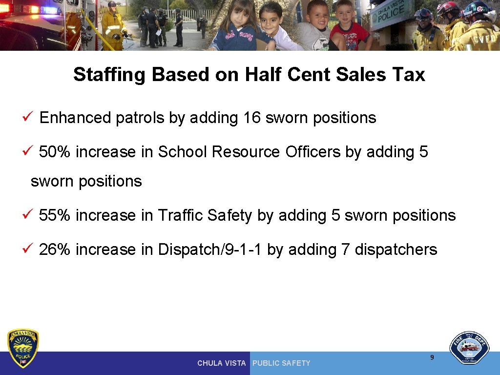 Staffing Based on Half Cent Sales Tax ü Enhanced patrols by adding 16 sworn