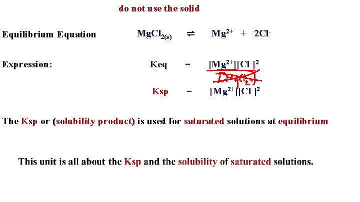  do not use the solid Equilibrium Equation Expression: Mg. Cl 2(s) ⇌ Mg