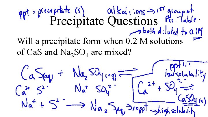 Precipitate Questions Will a precipitate form when 0. 2 M solutions of Ca. S