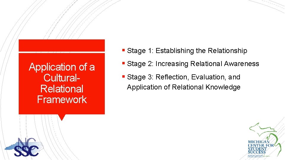 § Stage 1: Establishing the Relationship Application of a Cultural. Relational Framework § Stage