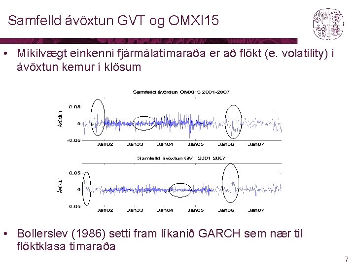 Samfelld ávöxtun GVT og OMXI 15 • Mikilvægt einkenni fjármálatímaraða er að flökt (e.