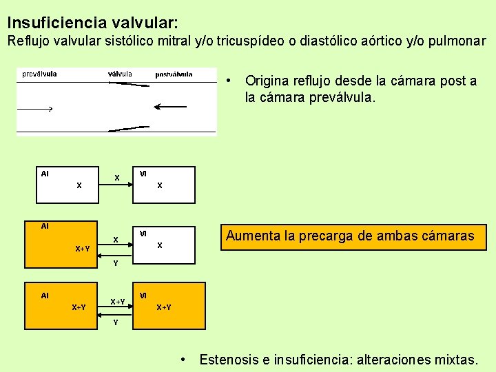 Insuficiencia valvular: Reflujo valvular sistólico mitral y/o tricuspídeo o diastólico aórtico y/o pulmonar •
