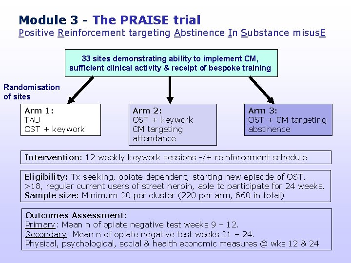 Module 3 - The PRAISE trial Positive Reinforcement targeting Abstinence In Substance misus. E