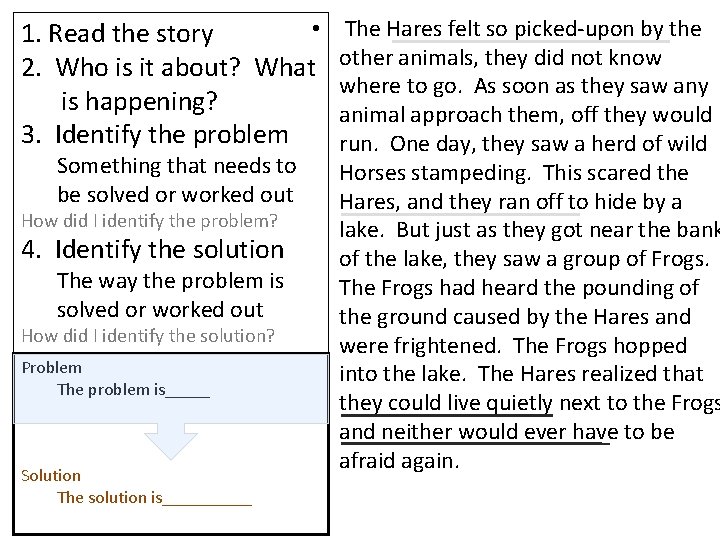  • 1. Read the story 2. Who is it about? What is happening?