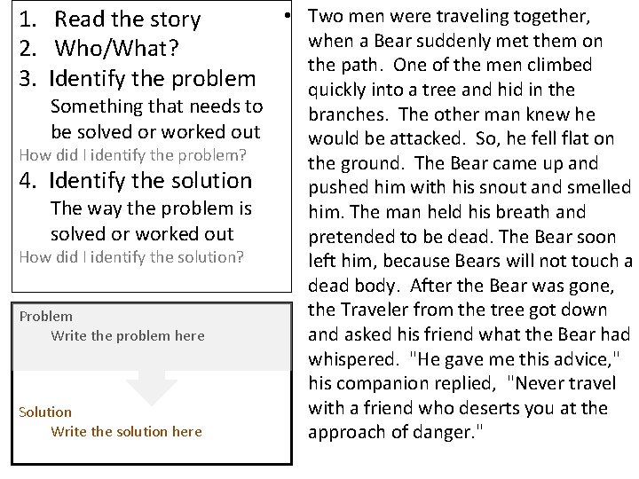 1. Read the story 2. Who/What? 3. Identify the problem • Two men were