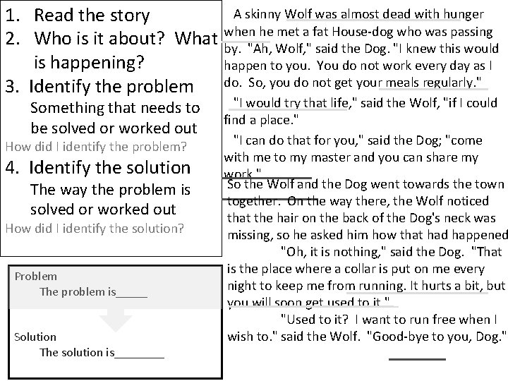  A skinny Wolf was almost dead with hunger 1. Read the story 2.