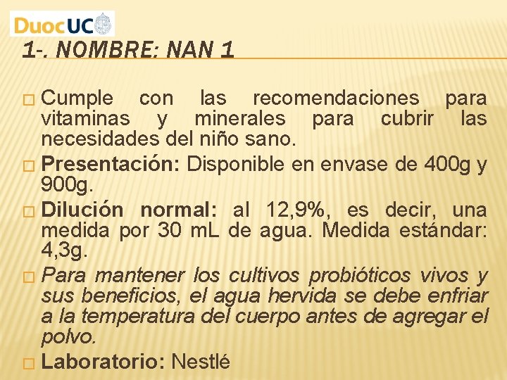 1 -. NOMBRE: NAN 1 � Cumple con las recomendaciones para vitaminas y minerales