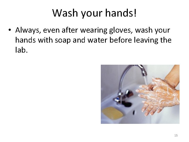 Wash your hands! • Always, even after wearing gloves, wash your hands with soap