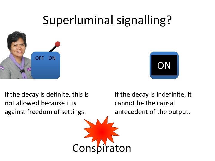 Superluminal signalling? OFF ON If the decay is definite, this is not allowed because