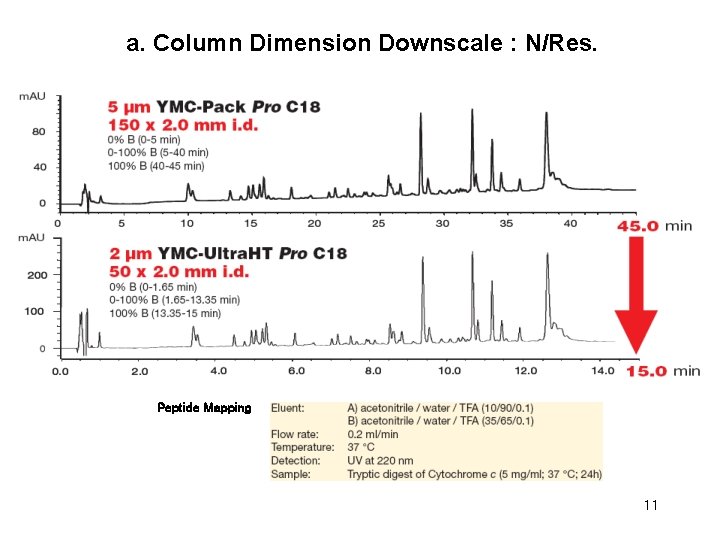 a. Column Dimension Downscale : N/Res. Peptide Mapping 11 