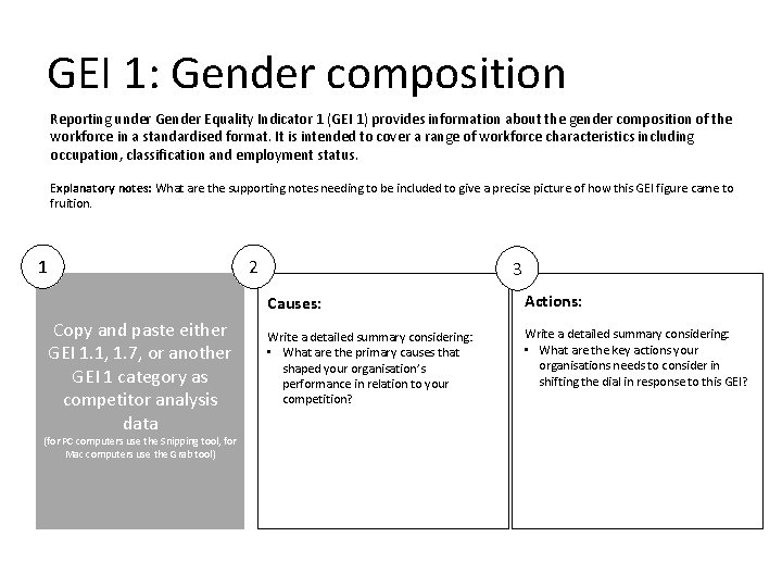 GEI 1: Gender composition Reporting under Gender Equality Indicator 1 (GEI 1) provides information