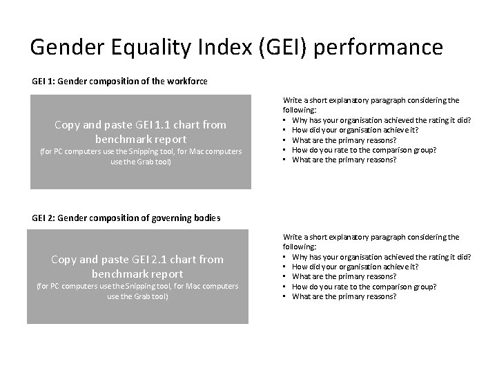 Gender Equality Index (GEI) performance GEI 1: Gender composition of the workforce Copy and