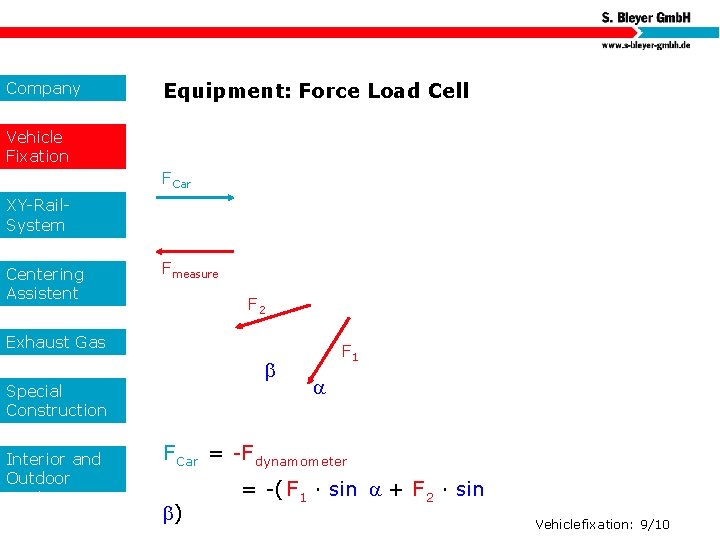 Company Equipment: Force Load Cell Vehicle Fixation F Car XY-Rail. System Centering Assistent F