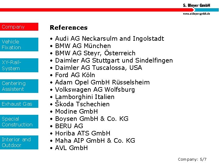 Company Vehicle Fixation XY-Rail. System Centering Assistent Exhaust Gas Special Construction s Interior and