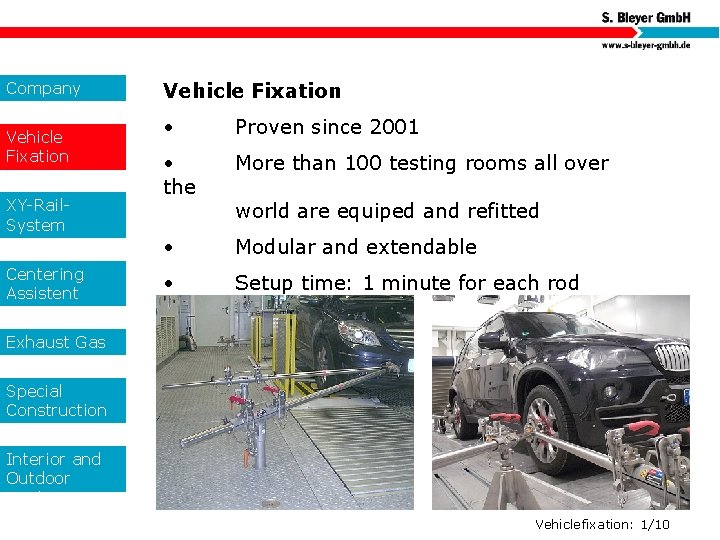 Company Vehicle Fixation XY-Rail. System Centering Assistent Vehicle Fixation • Proven since 2001 •