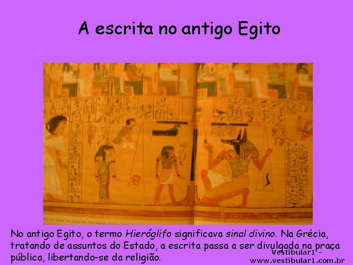 A escrita no antigo Egito No antigo Egito, o termo Hieróglifo significava sinal divino.