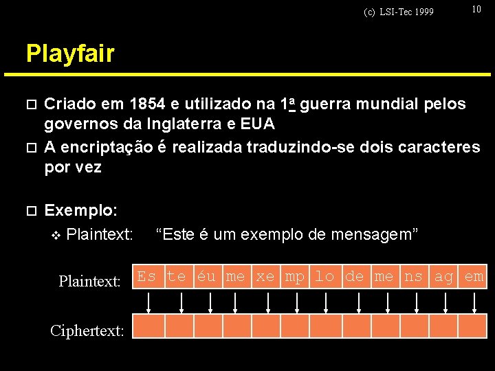 (c) LSI-Tec 1999 10 Playfair Criado em 1854 e utilizado na 1 a guerra