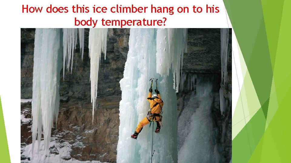 How does this ice climber hang on to his body temperature? 