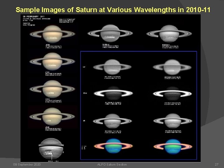 Sample Images of Saturn at Various Wavelengths in 2010 -11 09 September 2020 ALPO