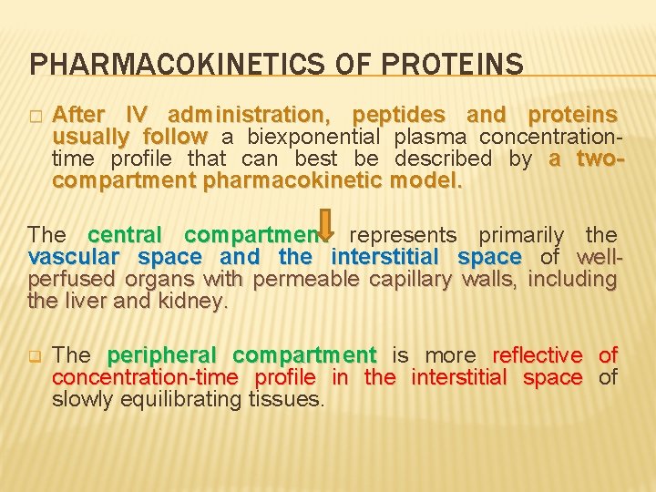 PHARMACOKINETICS OF PROTEINS � After IV administration, peptides and proteins usually follow a biexponential