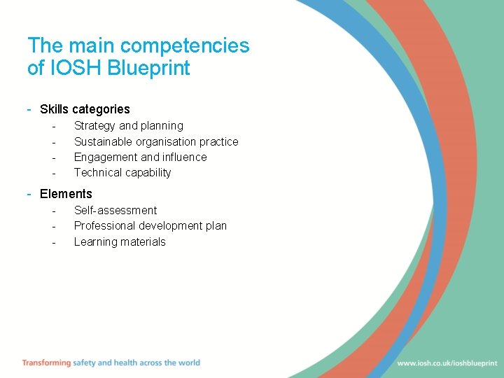 The main competencies of IOSH Blueprint - Skills categories - Strategy and planning Sustainable