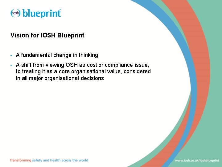 Vision for IOSH Blueprint - A fundamental change in thinking - A shift from