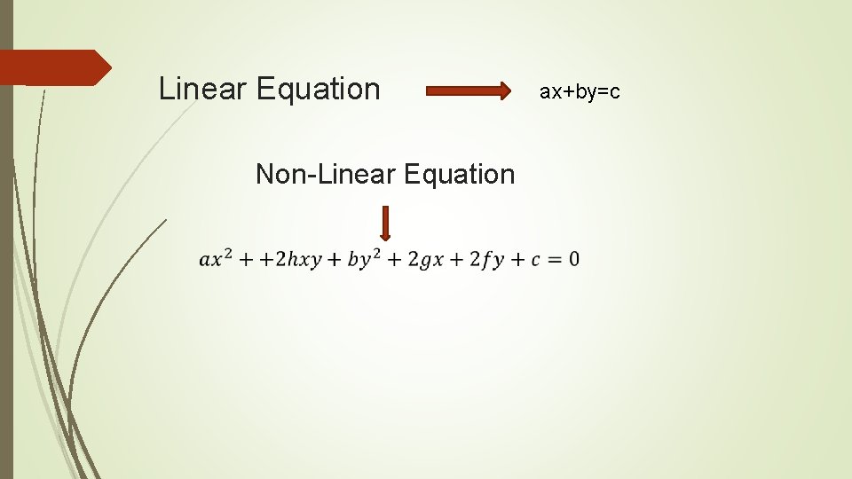 Linear Equation Non-Linear Equation ax+by=c 