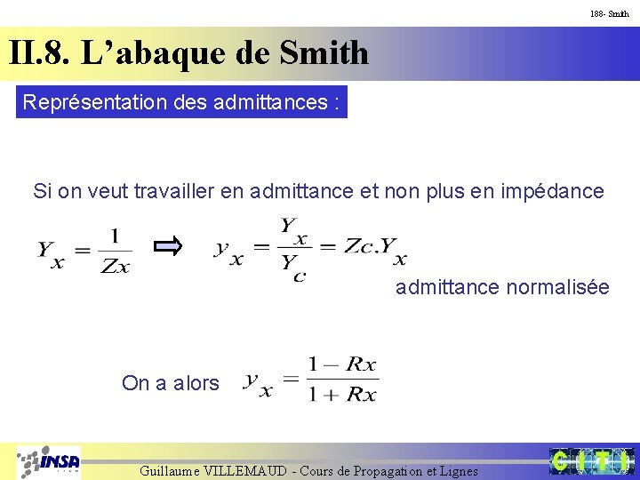 188 - Smith II. 8. L’abaque de Smith Représentation des admittances : Si on