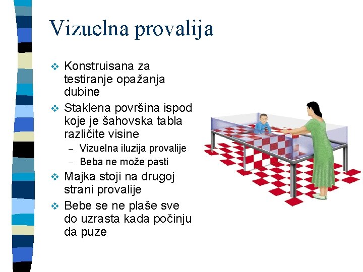 Vizuelna provalija Konstruisana za testiranje opažanja dubine v Staklena površina ispod koje je šahovska