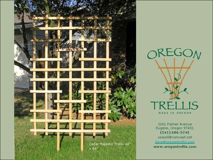 MADE Cedar Majestic Trellis 48” x 84” IN OREGON 2241 Palmer Avenue Eugene, Oregon