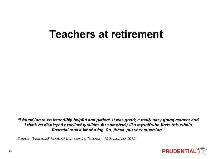  Teachers at retirement “I found Ian to be incredibly helpful and patient. It