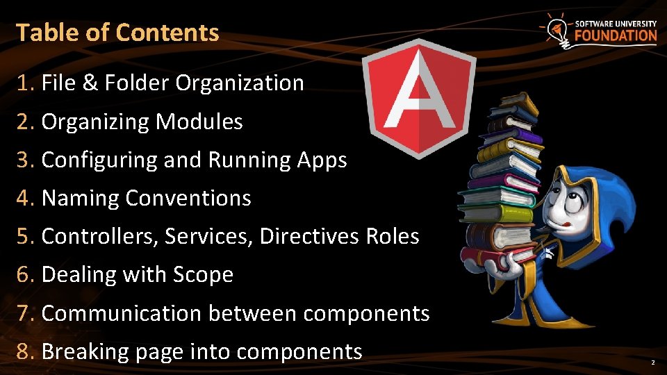 Table of Contents 1. File & Folder Organization 2. Organizing Modules 3. Configuring and