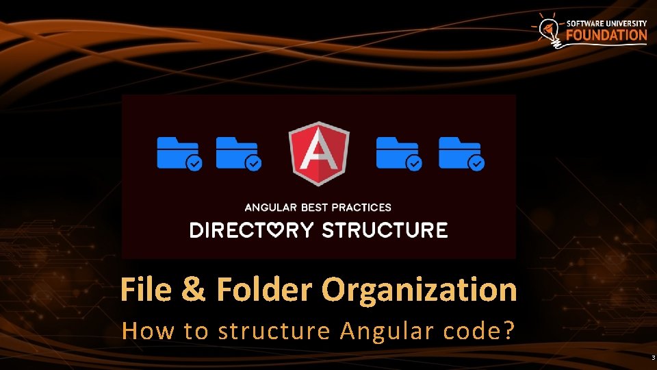 File & Folder Organization How to structure Angular code? 3 File & Folder Organization How to structure Angular code? 3