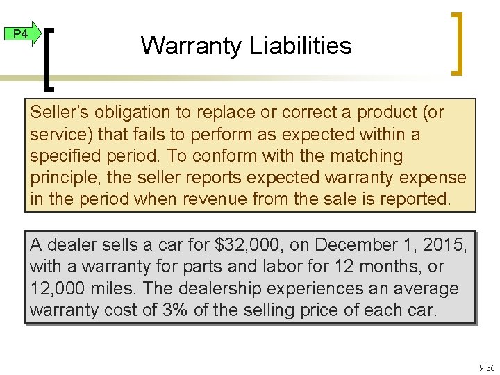 P 4 Warranty Liabilities Seller’s obligation to replace or correct a product (or service)