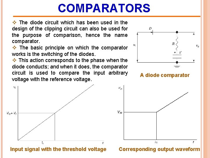 COMPARATORS v The diode circuit which has been used in the design of the