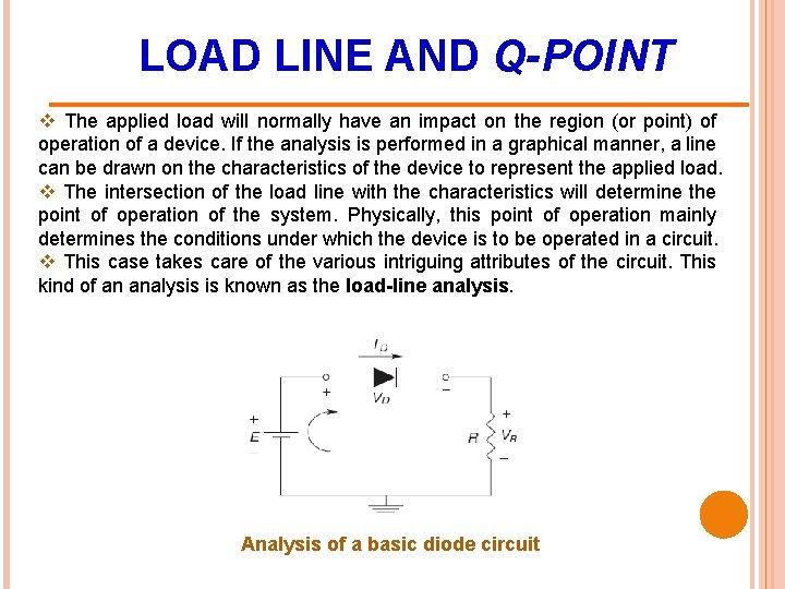 LOAD LINE AND Q-POINT v The applied load will normally have an impact on