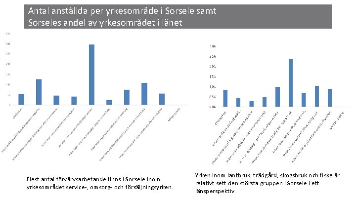 Antal anställda per yrkesområde i Sorsele samt Sorseles andel av yrkesområdet i länet Flest