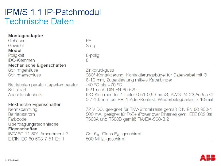 IPM/S 1. 1 IP-Patchmodul Technische Daten STO/G – Slide 8 