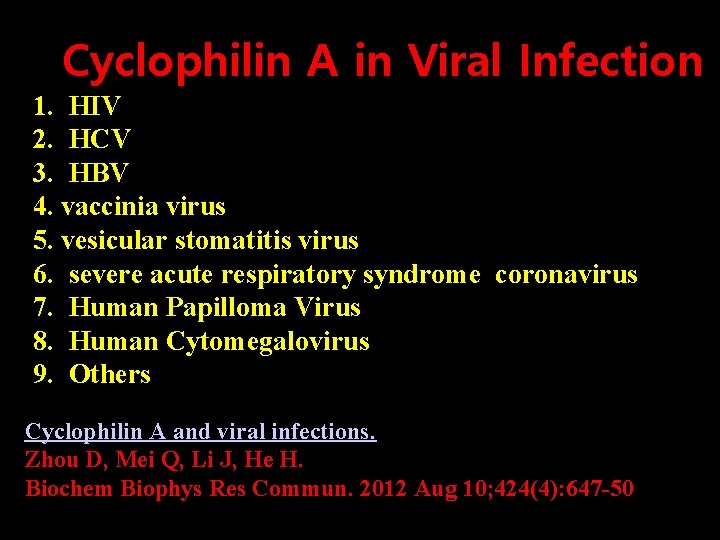 Cyclophilin A in Viral Infection 1. HIV 2. HCV 3. HBV 4. vaccinia virus