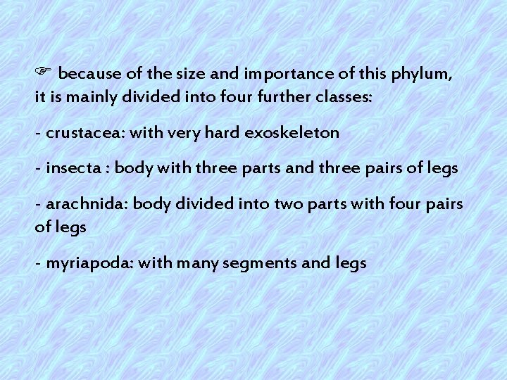 F because of the size and importance of this phylum, it is mainly divided