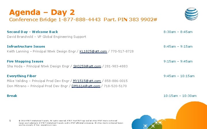 Agenda – Day 2 Conference Bridge 1 -877 -888 -4443 Part. PIN 383 9902#