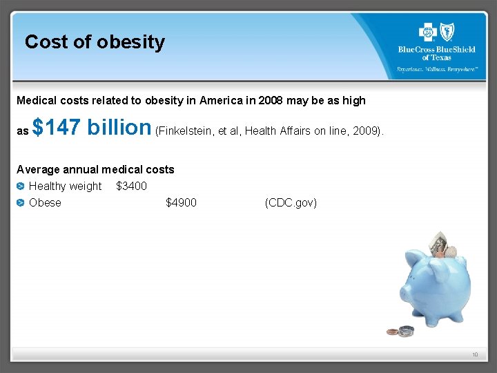 Cost of obesity Medical costs related to obesity in America in 2008 may be