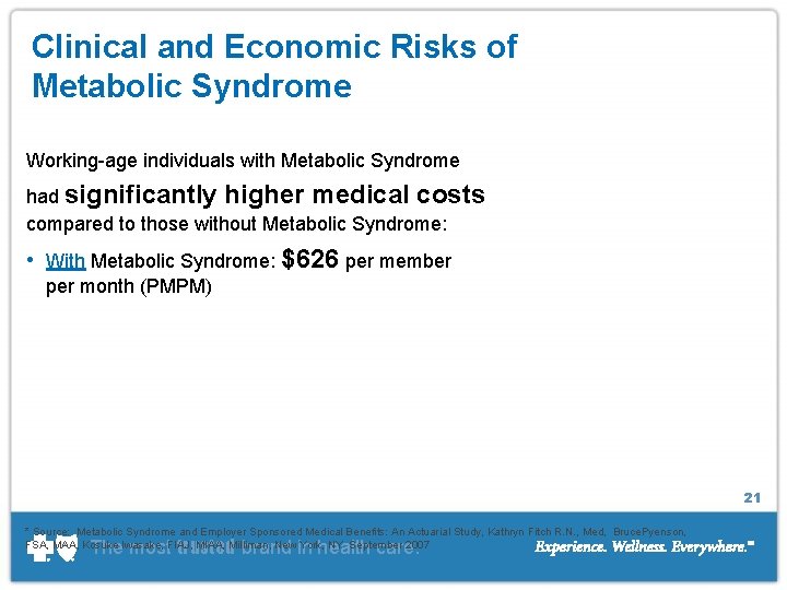 Clinical and Economic Risks of Metabolic Syndrome Working-age individuals with Metabolic Syndrome had significantly