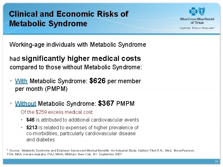Clinical and Economic Risks of Metabolic Syndrome Working-age individuals with Metabolic Syndrome had significantly