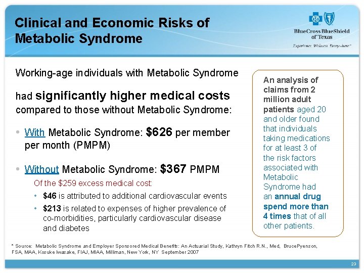 Clinical and Economic Risks of Metabolic Syndrome Working-age individuals with Metabolic Syndrome had significantly